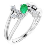 14K White Lab-Grown Emerald & 1/8 CTW Diamond Bypass Ring