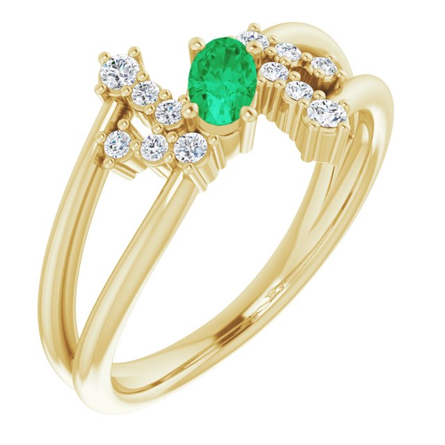 14K Yellow Natural Emerald & 1/8 CTW Natural Diamond Bypass Ring