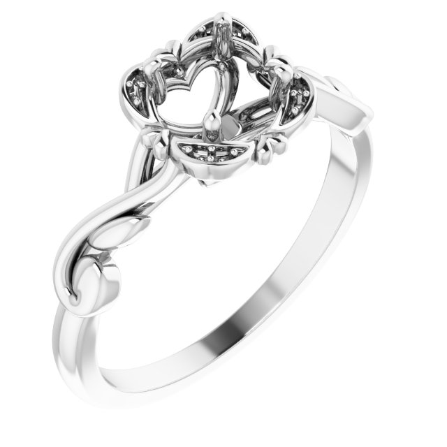 14K White 5 mm Cushion .02 CTW Natural Diamond Semi-Set Floral Engagement Ring