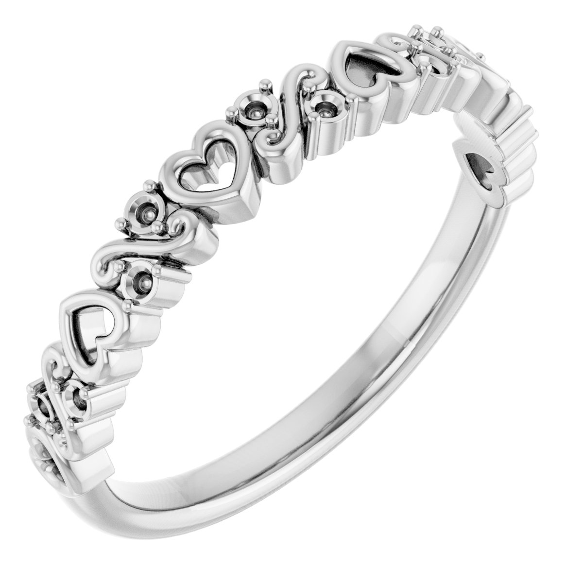 14K White 1/8 CTW Natural Diamond Heart Anniversary Band