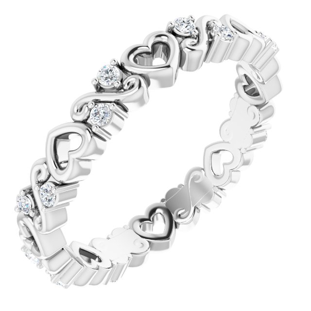 14K White 1/8 CTW Natural Diamond Heart Eternity Band Size 5