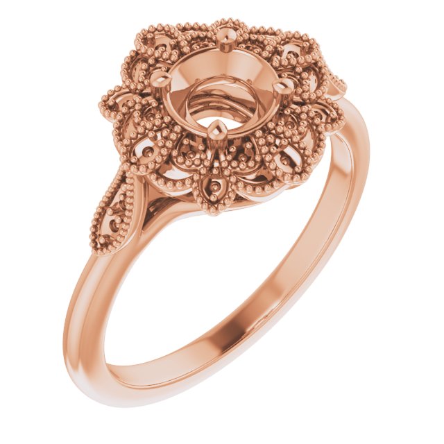 14K Rose 5.2 mm Round .08 CTW Natural Diamond Semi-Set Engagement Ring