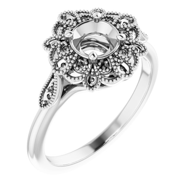 14K White 5.2 mm Round .08 CTW Natural Diamond Semi-Set Engagement Ring