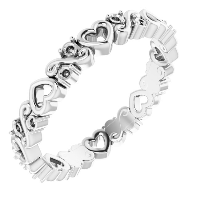 14K White .125 CTW Heart Diamond Eternity Band Size 5.5 Ref 16323976