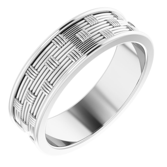 14K White 6 mm Patterned Band Size 8.5