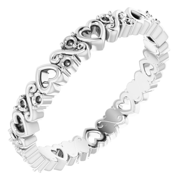 14K White .167 CTW Heart Diamond Eternity Band Size 6.5 Ref 16323984