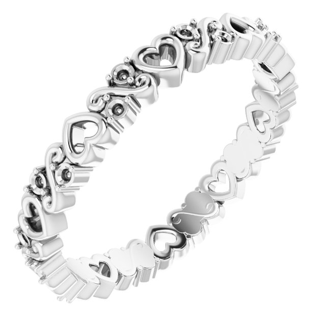 14K White .167 CTW Heart Diamond Eternity Band Size 7.5 Ref 16323992