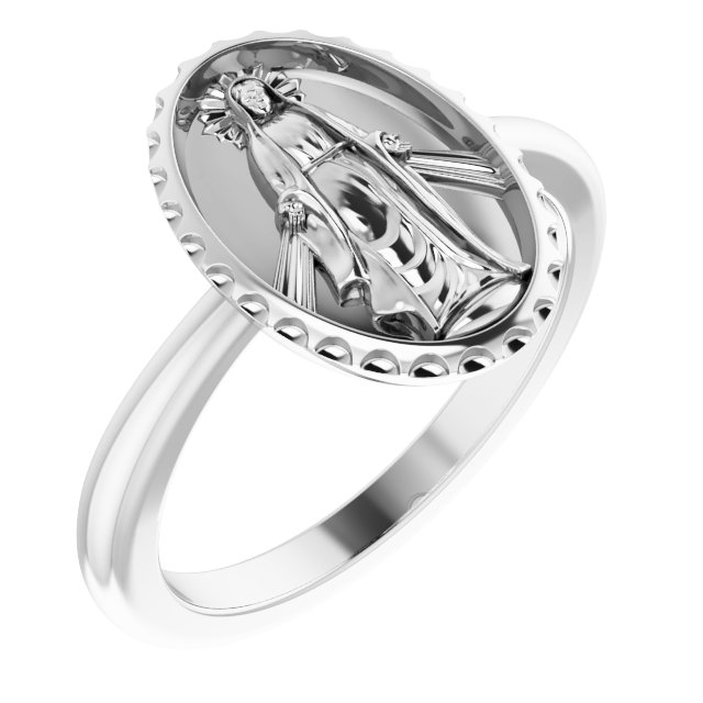 14K White Miraculous Medal Ring