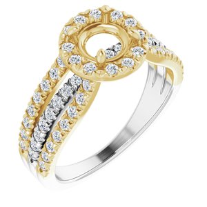 14K White/Yellow 5.8 mm Round 1/2 CTW Diamond Semi-Set Engagement Ring