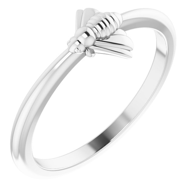 14K White Stackable Bee Ring