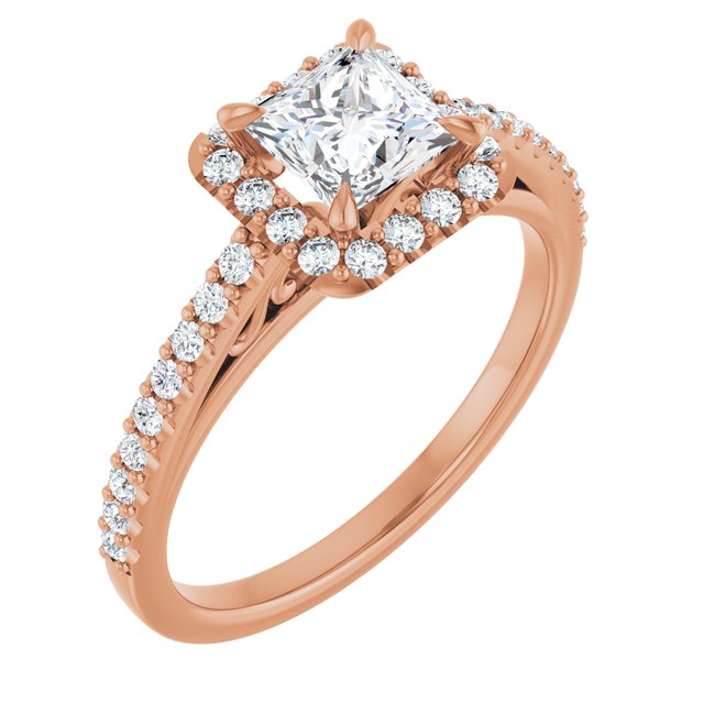 18 K Rose Gold Halo Engagement Ring