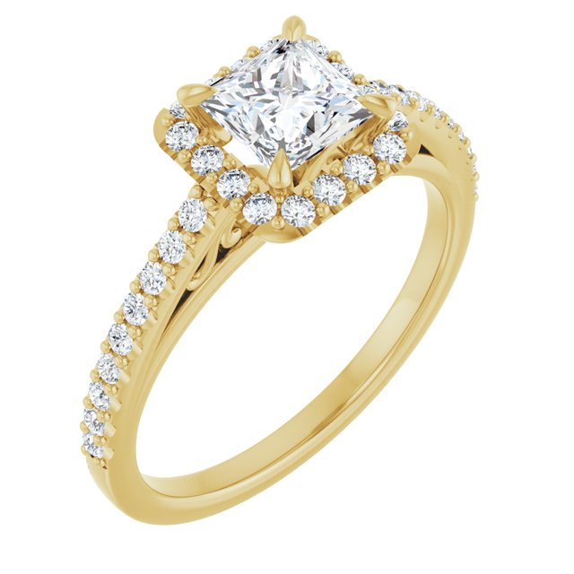 18 K Yellow Gold Halo Engagement Ring