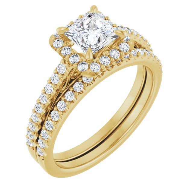 18 K Yellow Gold Halo Engagement Ring - Image 6
