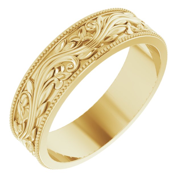 14K Yellow 6 mm Sculptural-Inspired Band with Milgrain Size 11.5