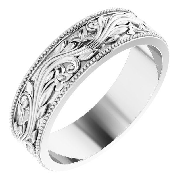14K White 6 mm Sculptural-Inspired Band with Milgrain Size 11