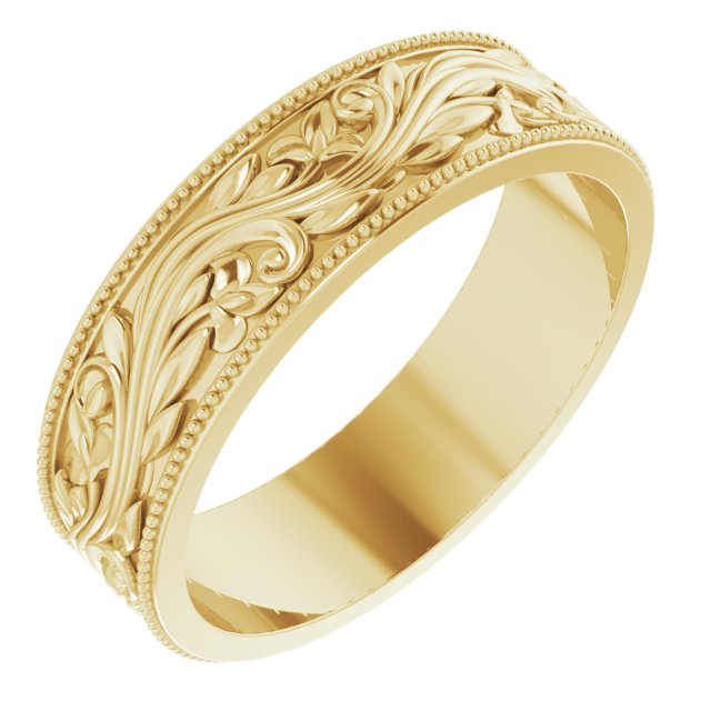 14K Yellow 6 mm Sculptural-Inspired Band with Milgrain Size 11