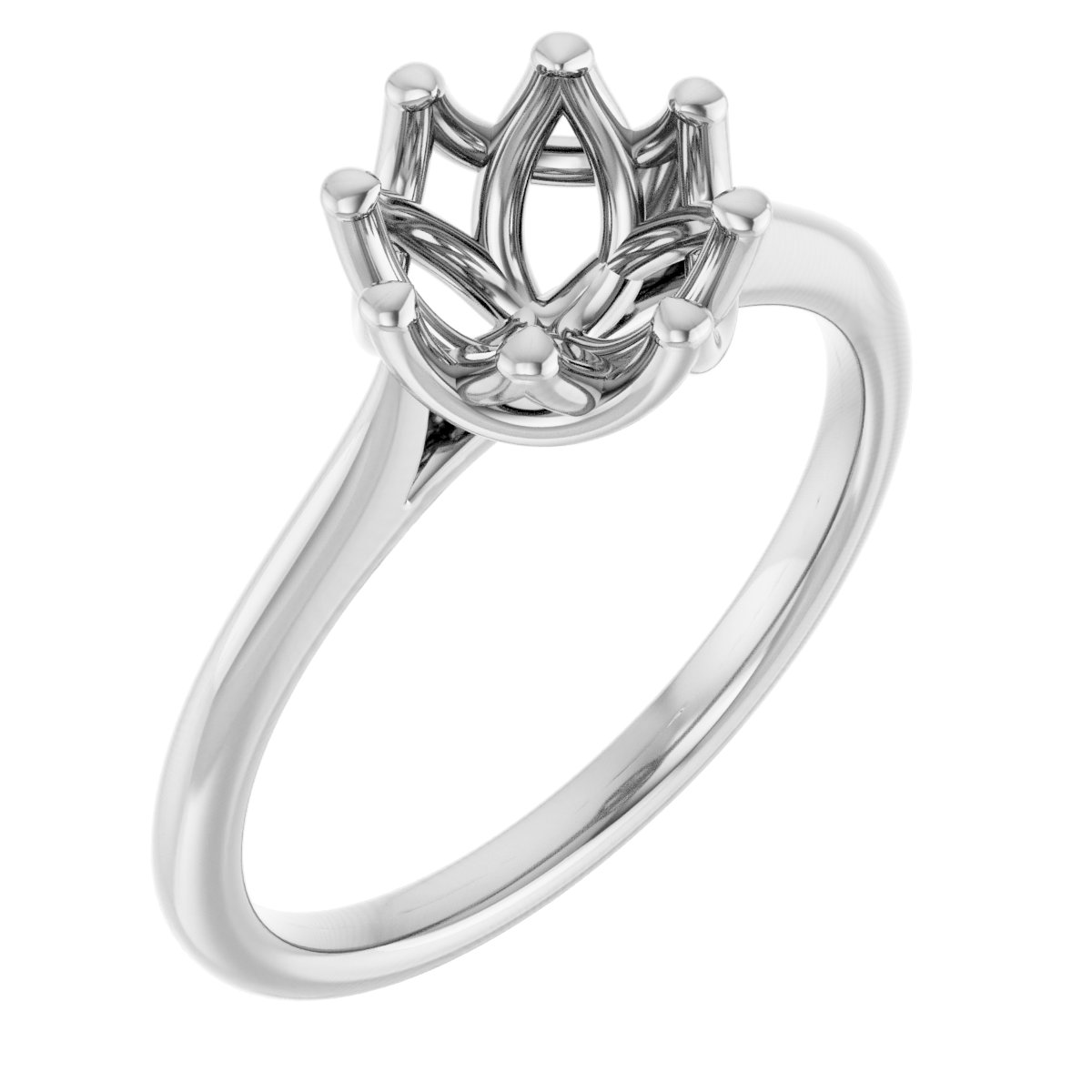 14K White 7 mm Round Solitaire Engagement Ring Mounting