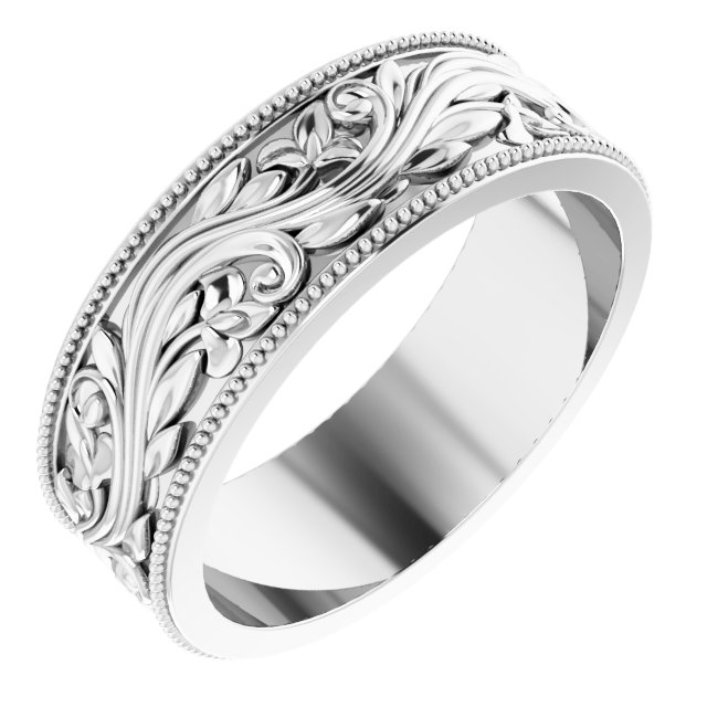14K White 6 mm Sculptural-Inspired Band with Milgrain Size 7