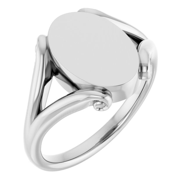 Platinum 13.2x8.6 mm Oval Signet Ring