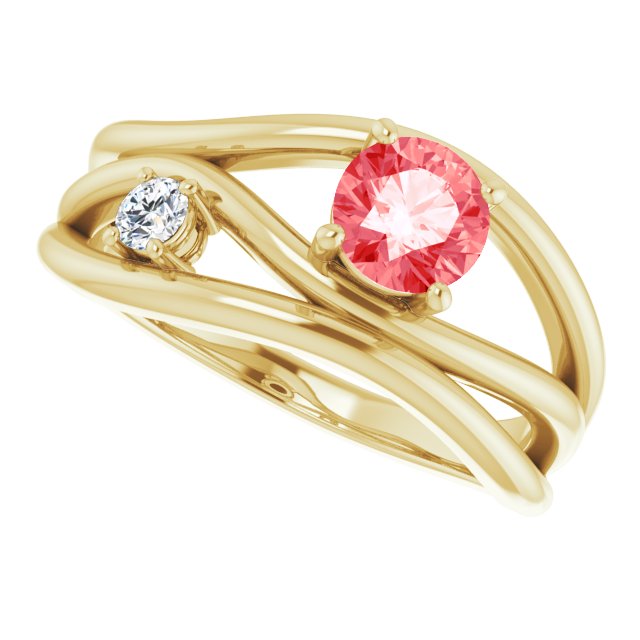 14K Yellow 5/8 CTW Pink & White Lab-Grown Diamond Ring