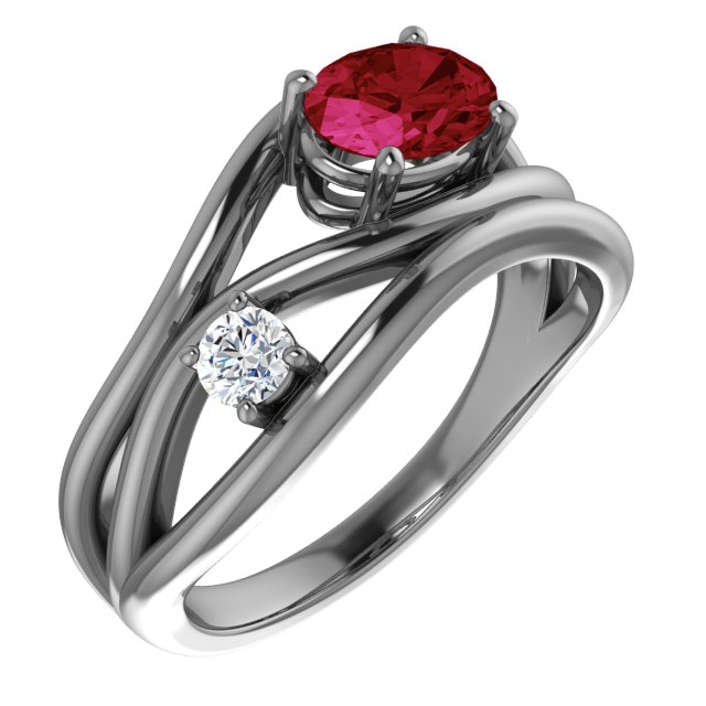 14K Rose Lab-Grown Ruby & 1/10 CTW Diamond Ring