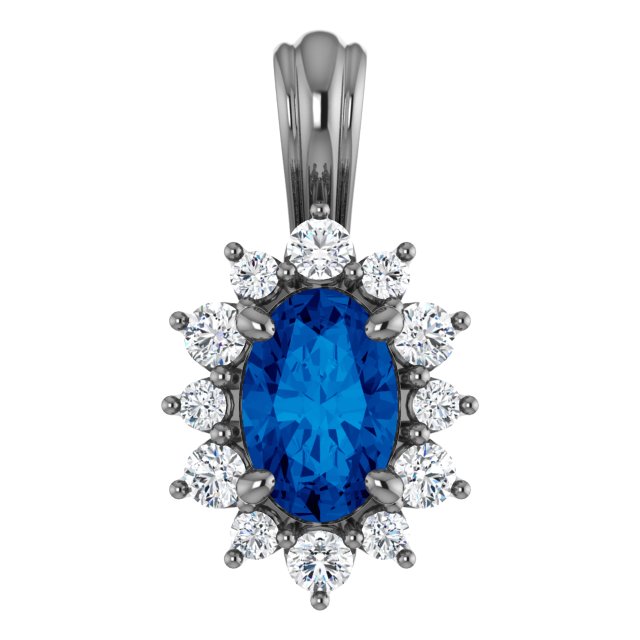 14K White Natural Blue Sapphire & 1/6 CTW Natural Diamond Pendant 