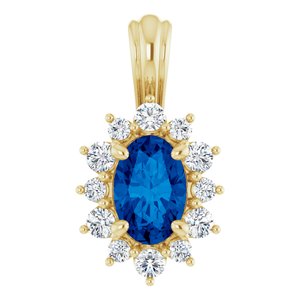 14K Yellow Natural Blue Sapphire & 1/6 CTW Natural Diamond Pendant  