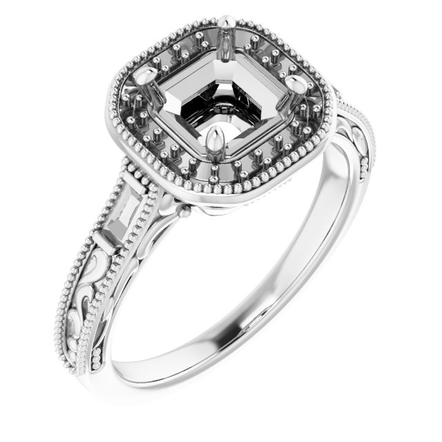 14 K White Gold Halo Engagement Ring