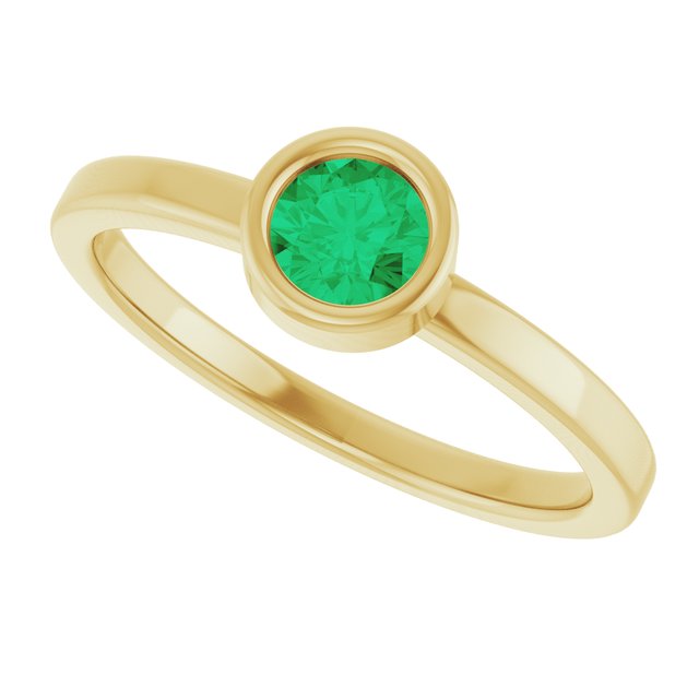 14K Yellow 4.5 mm Natural Emerald Ring
