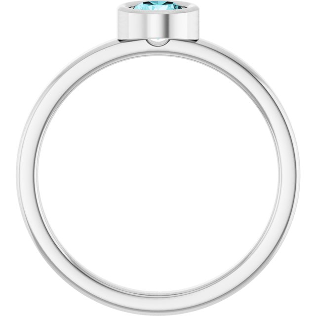 14K White 4.5 mm Natural Blue Zircon Ring