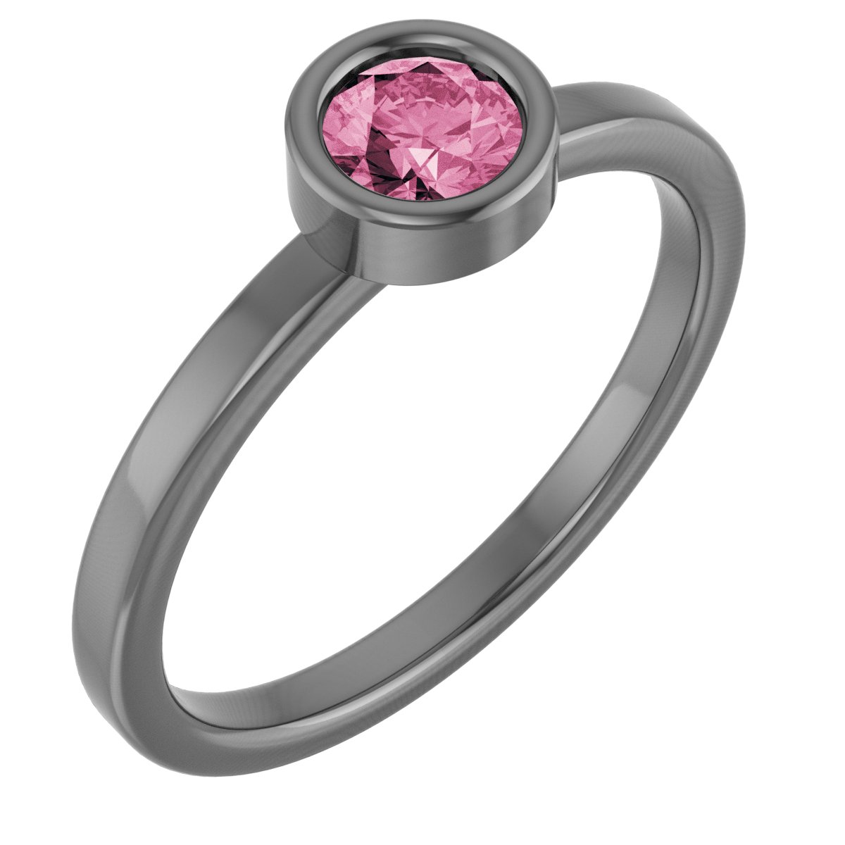 Rhodium-Plated Sterling Silver 4.5 mm Natural Pink Tourmaline Ring