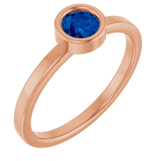 14K Rose 4.5 mm Lab-Grown Blue Sapphire Ring