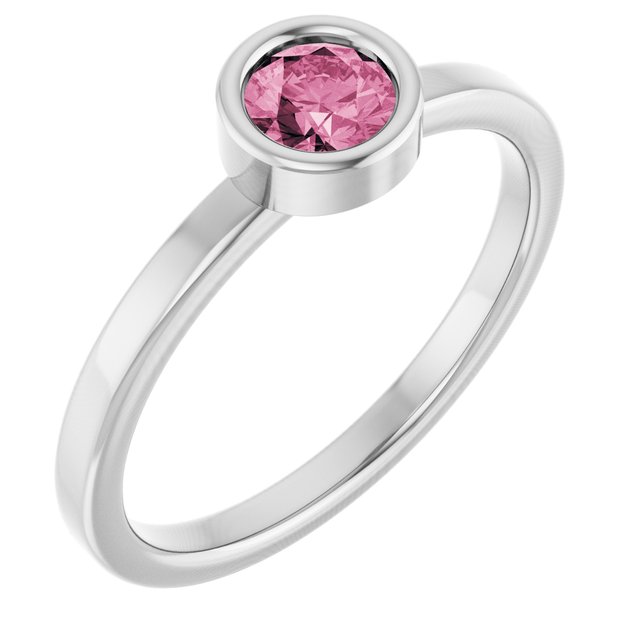 Rhodium-Plated Sterling Silver 4.5 mm Natural Pink Tourmaline Ring
