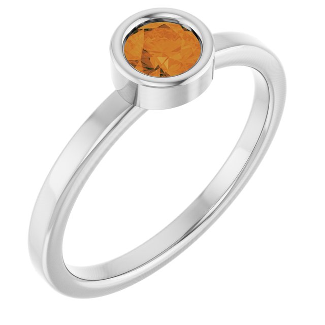 Rhodium-Plated Sterling Silver 4.5 mm Natural Citrine Ring