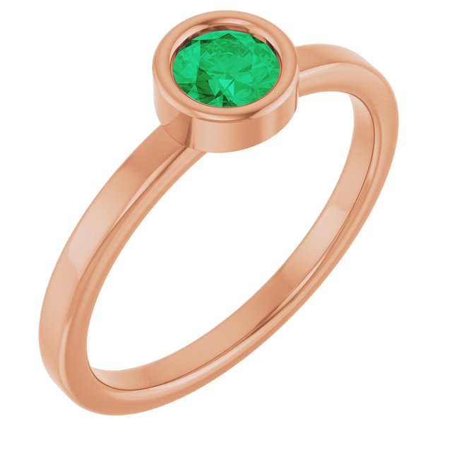 14K Rose 4.5 mm Natural Emerald Ring