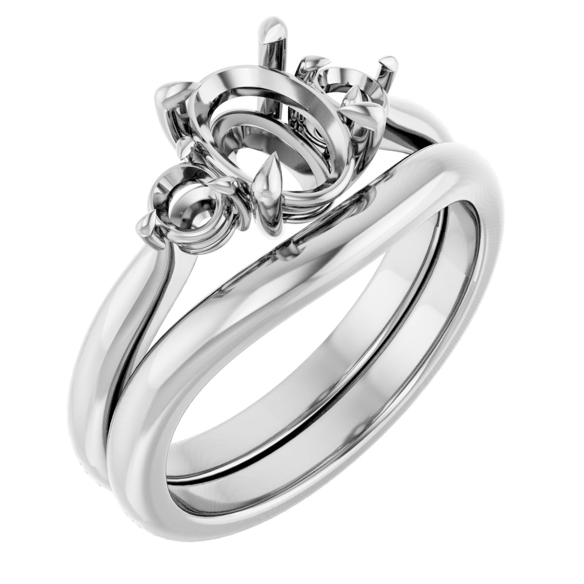 14K White 8x6 mm Oval 1/3 CTW Natural Diamond Semi-Set Engagement Ring-6
