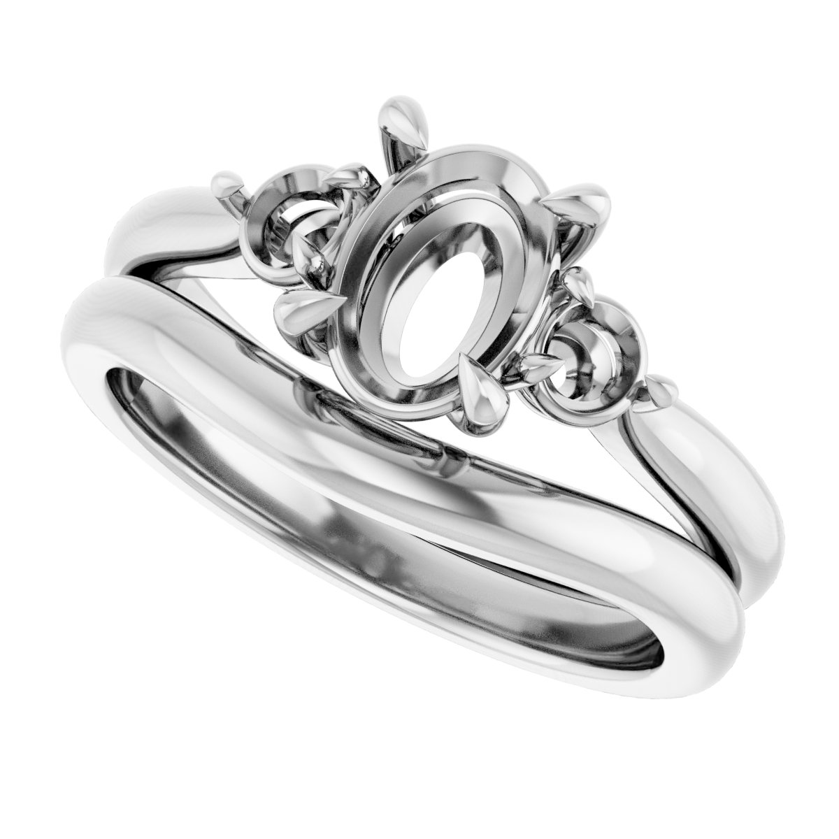 14K White 8x6 mm Oval 1/3 CTW Natural Diamond Semi-Set Engagement Ring-9
