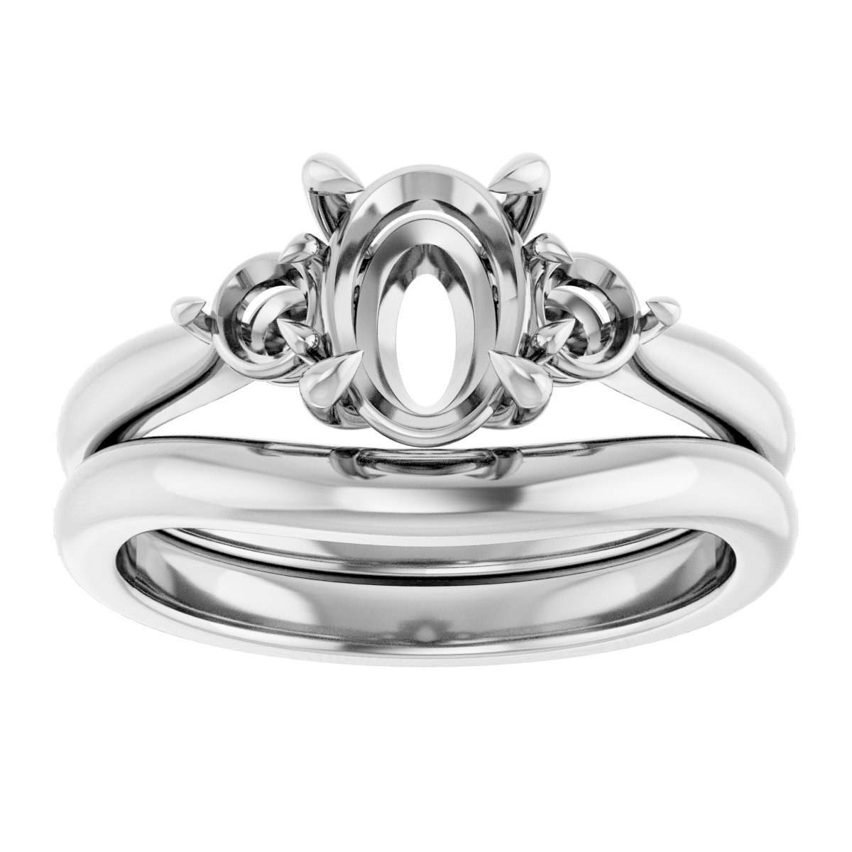 14K White 8x6 mm Oval 1/3 CTW Natural Diamond Semi-Set Engagement Ring-7
