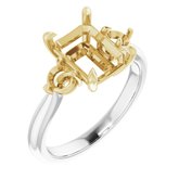 18K White/Yellow 9x7 mm Emerald Engagement Ring Mounting