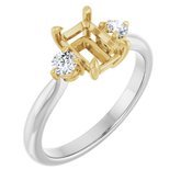 14K White/Yellow 7x5 mm Emerald 1/5 CTW Natural Diamond Semi-Set Engagement Ring