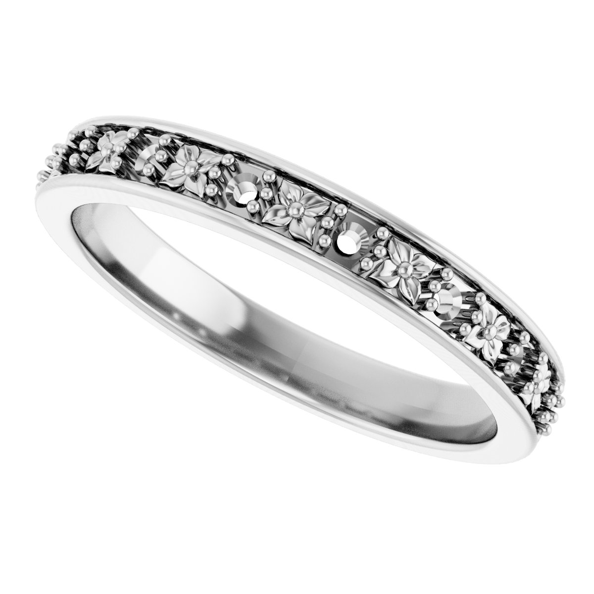 14K White 1/6 CTW Diamond Floral Anniversary Band