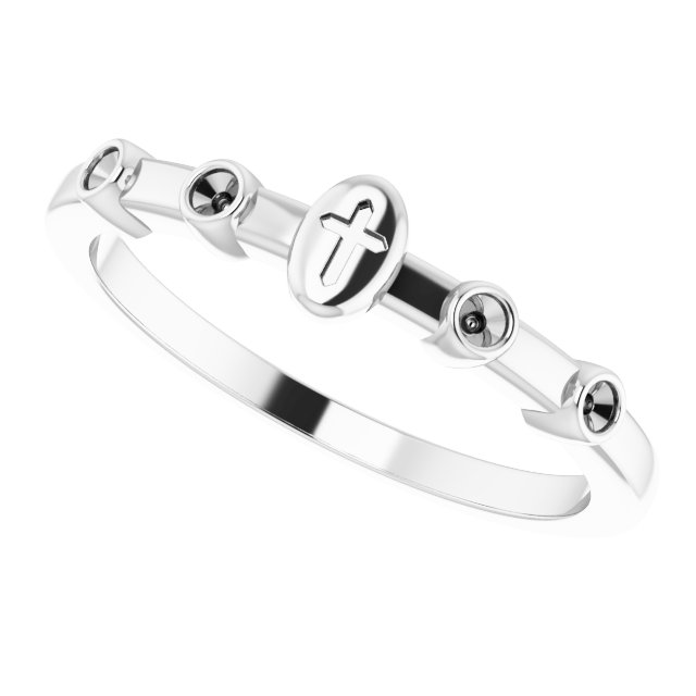 14K White .06 CTW Diamond Stackable Cross Ring