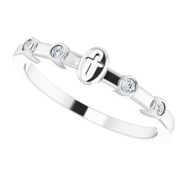 14K White .06 CTW Natural Diamond Stackable Cross Ring