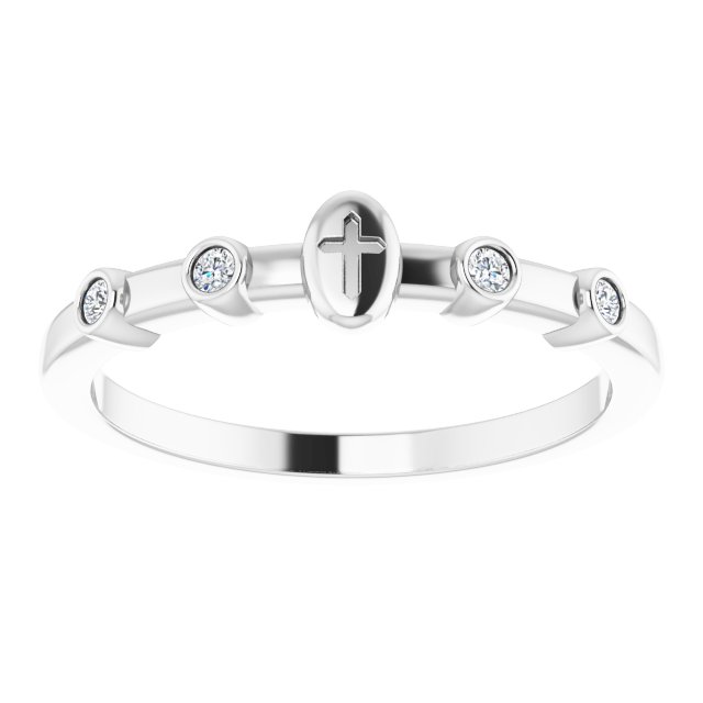 14K White .06 CTW Natural Diamond Stackable Cross Ring