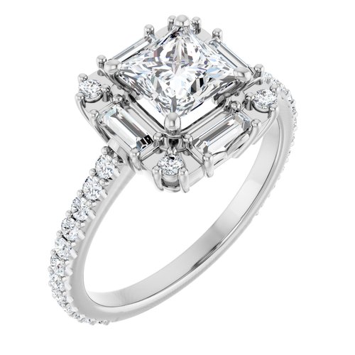 18K White Square 1 ct Engagement Ring