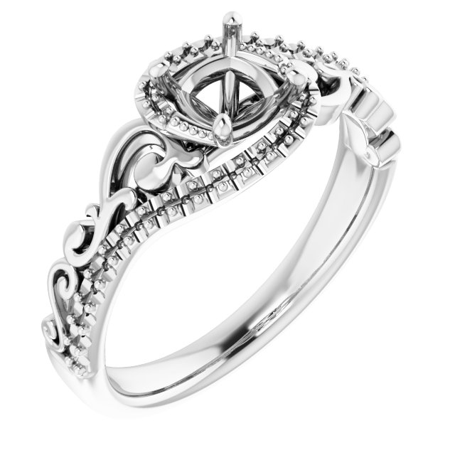 14K White 5x5 mm Cushion 1/5 CTW Natural Diamond Semi-Set Engagement Ring