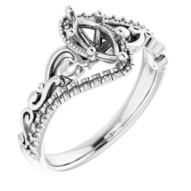 14K White 8x4 mm Marquise 1/6 CTW Natural Diamond Semi-Set Engagement Ring