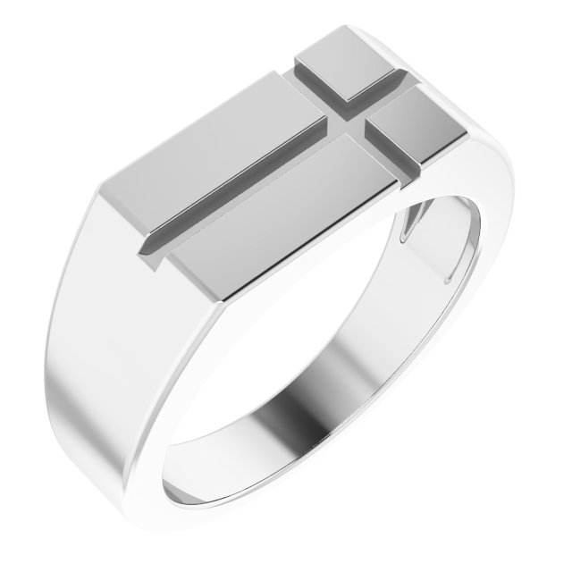 14K White 10.8x8.8 mm Rectangle Cross Signet Ring