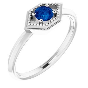 14K White Natural Blue Sapphire Geometric Ring