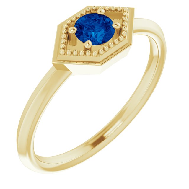 14K Yellow Natural Blue Sapphire Geometric Ring